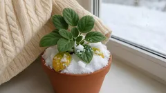 Um "banho de neve" para plantas de interior é uma técnica rara, mas útil.